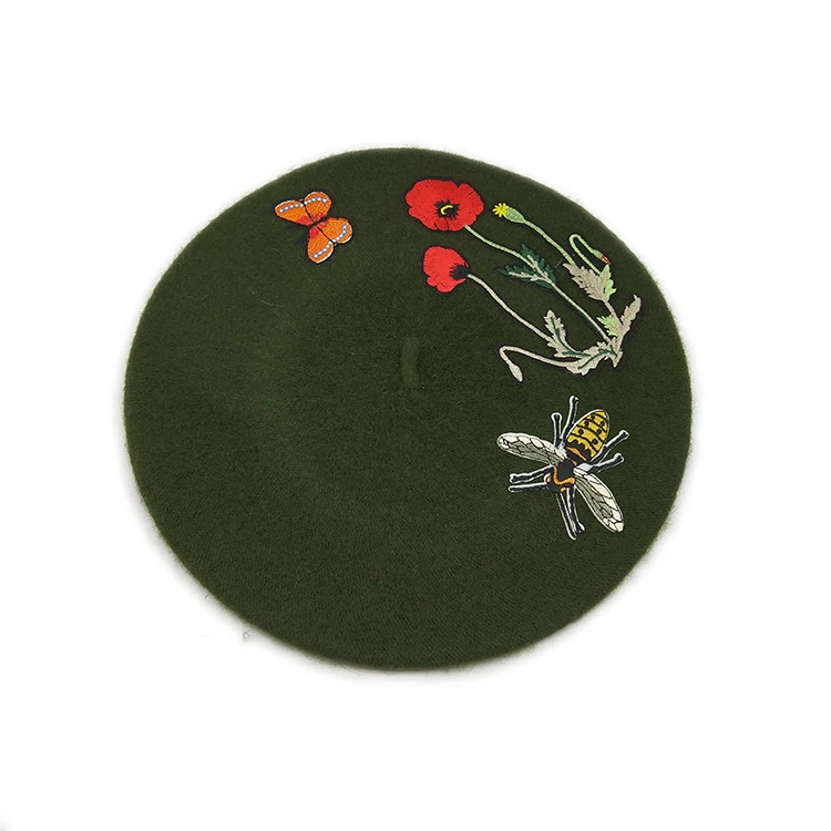 Factory Direct Sales Customized Boina Same Big Brand Style Embroidered Flower Wool Women High Quality Berret