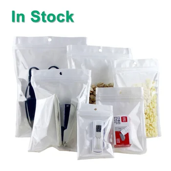 Clear Front White Back Reclosable Zipper Plastic Packaging Bags With Hanging Hole