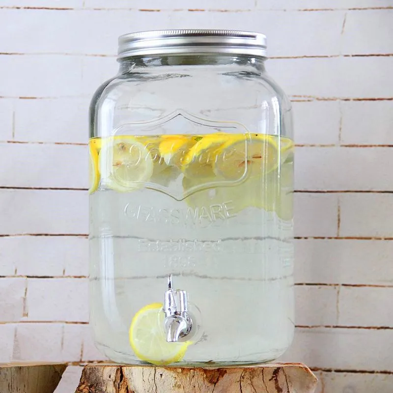 8l Mason Jar Large Glass Beverage Dispenser Jar Large Capacity Glass ...