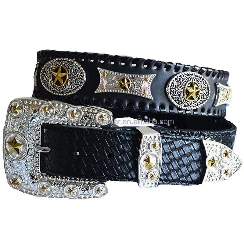 Western Black Leather Belt With Texas Rhinestones