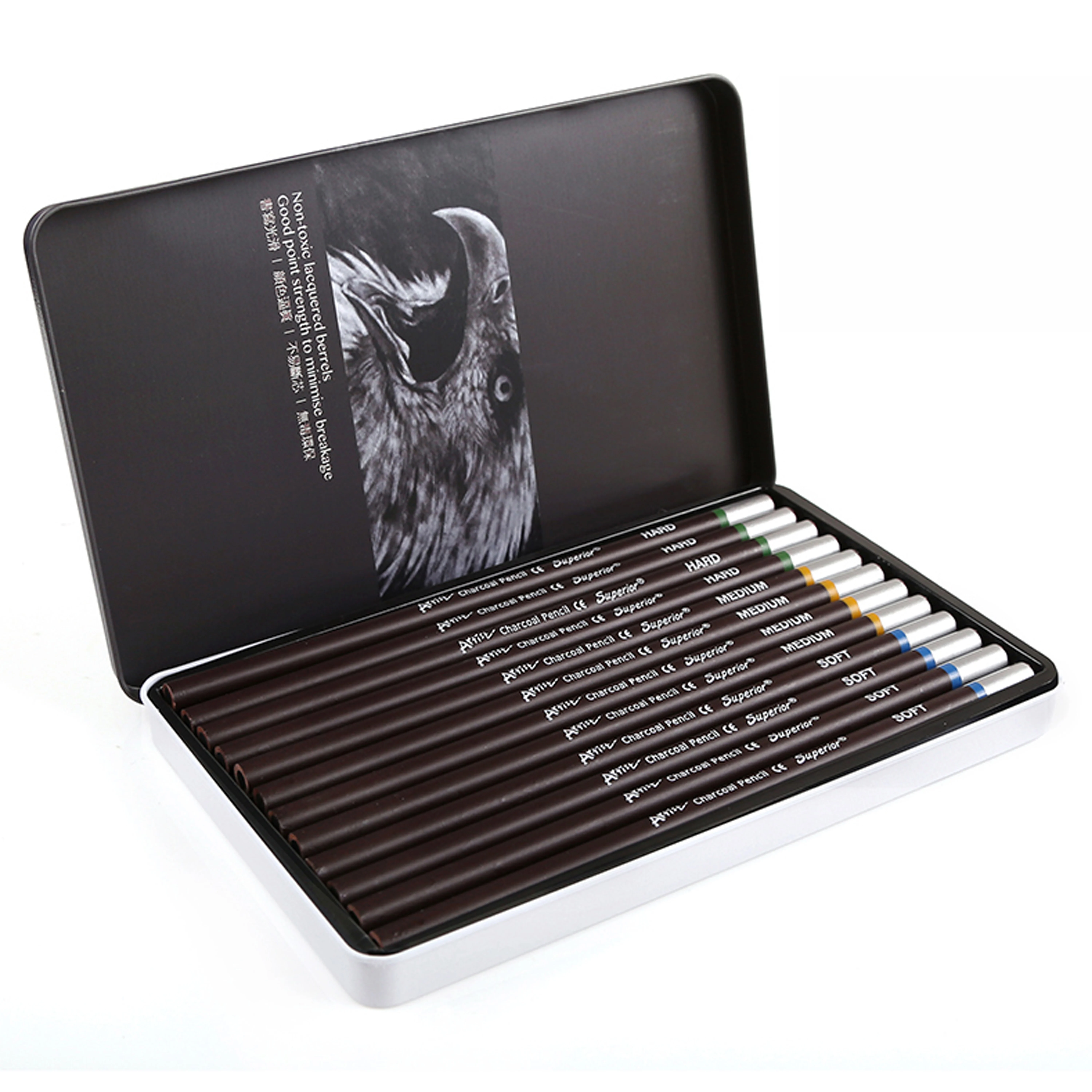 Dainayw 6 Pcs White Charcoal Pencils Drawing Set, Professional Smooth Soft & Medium Sketching Pencil Art Supplies For Drawing, Highlighting