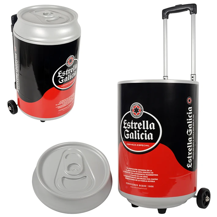 HS Plastic Beer Can Shaped Rolling Ice Bucket Cooler Box with Wheels and Handle for Camping Ice Chill Box