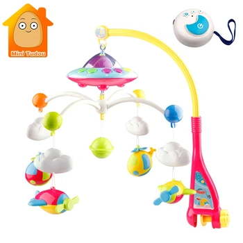 Minitudou Baby Toys 0-12 Months Crib Mobile Musical Bed Bell With Animal Rattles Projection Cartoon Early Learning Kids Toy