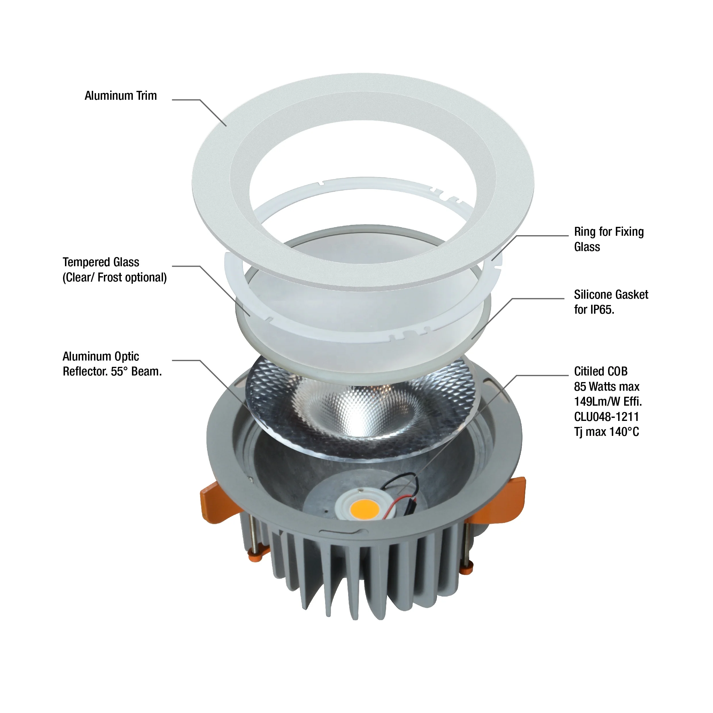 Светодиодный потолочный светильник 30 Вт 6 дюймов IP54 водонепроницаемый с регулируемой яркостью встраиваемый коммерческий матовым