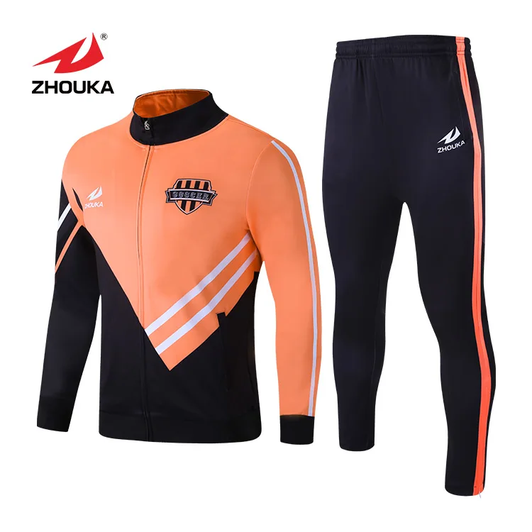 Slim Fit Orange Custom Design Sublimated Training Uniforms Tracksuits Plain Sets Soccer Jersey Outdoor Tracksuit