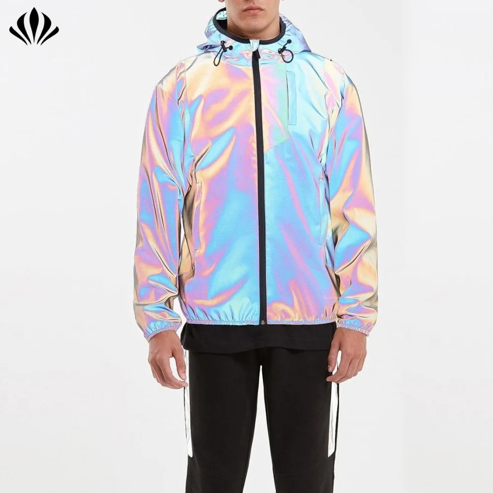 Bulk-buy Factory Direct Sell Reflective Shiny Autumn Men 100% Polyester  Rainbow Color Neon Colour Casual Running Jacket price comparison