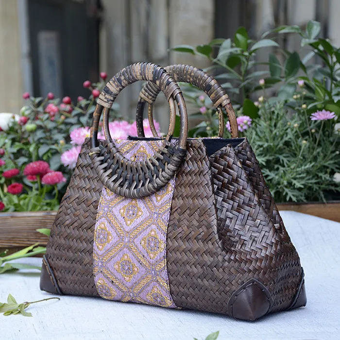 Women Straw Bags Woven Bag Summer Beach Rattan Shoulder Bag Bamboo