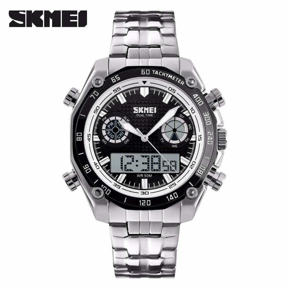 Stainless Steel Band Watch Big Number Display Wrist Watch Relojes for Men Skmei 1204
