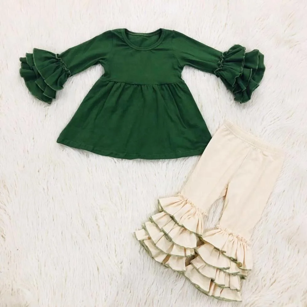 
Оптовая продажа, Лидер продаж, комплекты детской одежды из бутика, хлопковая однотонная туника, топ и подходящие ко всему комплекты из трех брюк с оборками, наряды для девочек с оборками Оптовая продажа, горячая Распродажа Детские эксклюзивные комплекты 