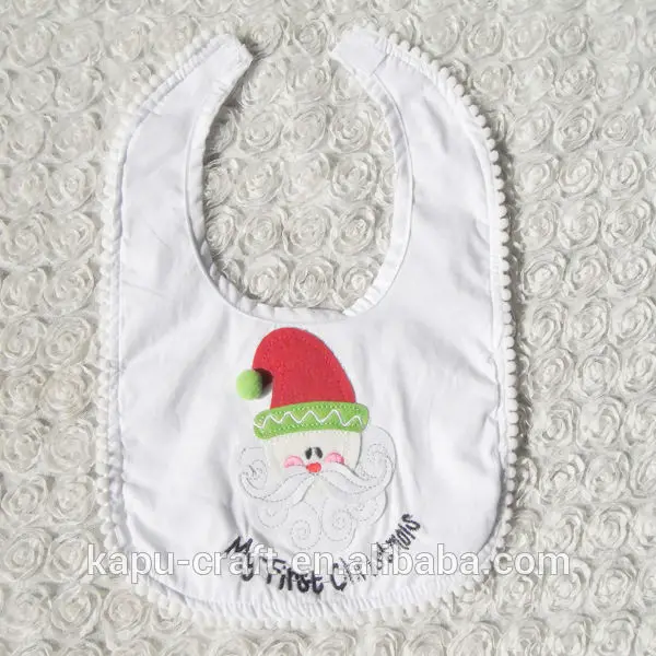 Wholesale white cotton merry christmas embroidered Santa baby bib