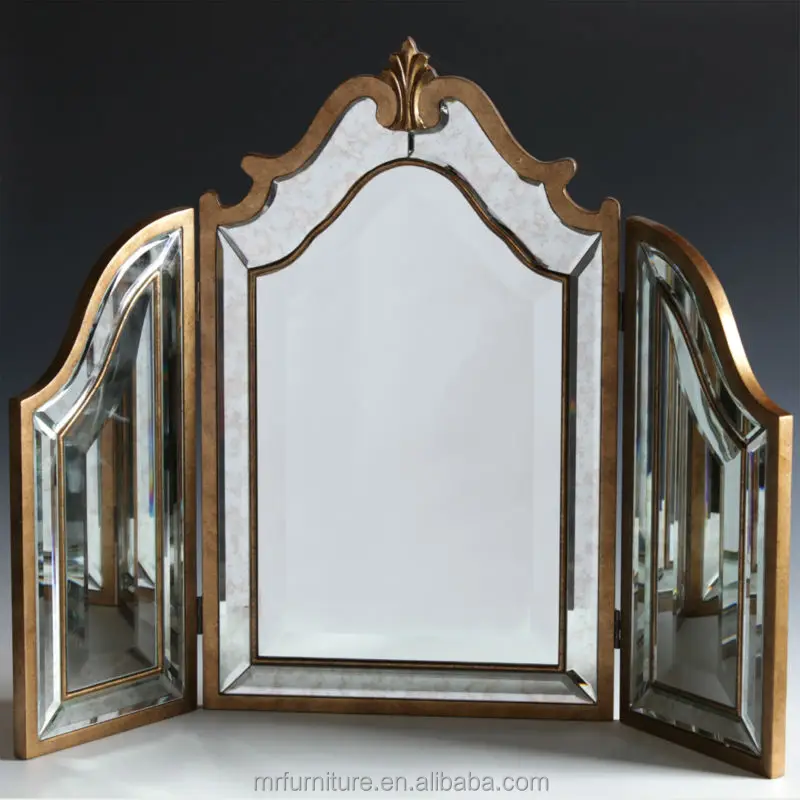 Mr 4t0093m Antique Gold Distressed Tri Fold Table Mirror Buy Antique Mirrored Make Up Fold Mirror Antique Tri Folding Mirror Vanity Fold Mirror Product On Alibaba Com