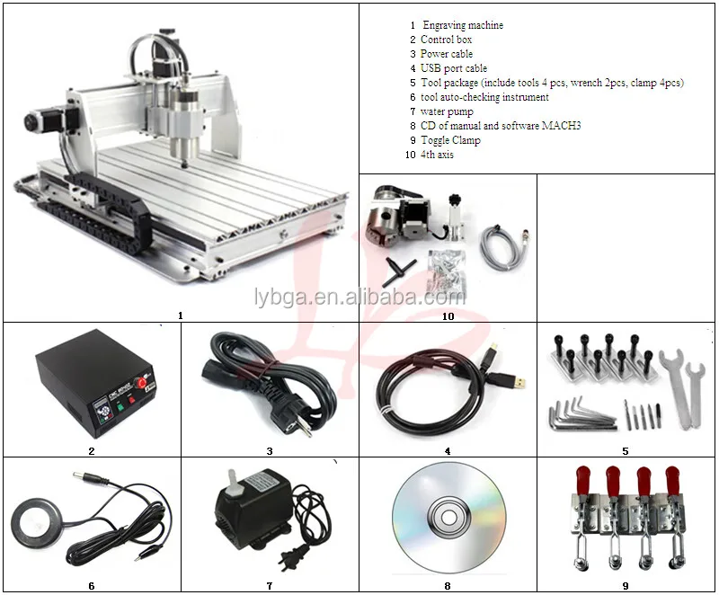新セット！ 4軸USBフライス盤CNC 6040 Mach3マニュアルルーター、1500W