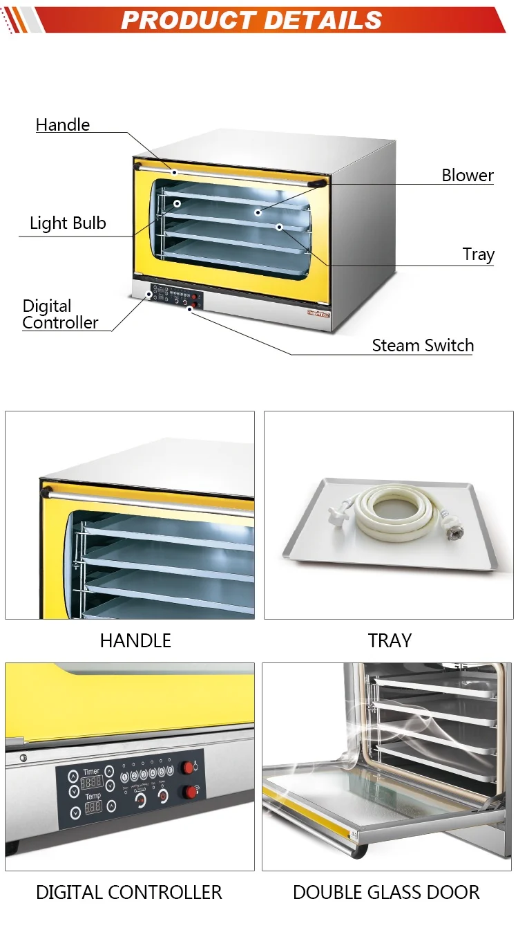 HEO-6D-Y 4 Trays Stainless Steel Electric Commercial Convection Oven Digital Baking Oven