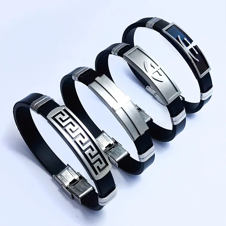 Gleamart Men's Black Titanium Steel & Silicone Bracelet - Simple Style, Adjustable, Gift For Dad, Husband, Friends - View #9