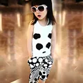 Free Shipping 2016 New Baby Girl Sleeveless Cotton Cloth Set Panda Vest Pants Fashion