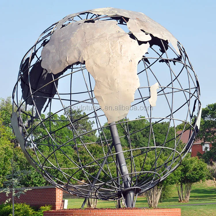 Big Size Outdoor Garden Decoration Granite Man Carrying Stainless Steel World Globe Sculpture