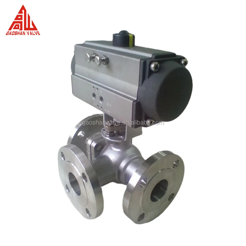 China Suppliers Electric Pneumatic Actuator Flanged Three 3 Way Ball Valve