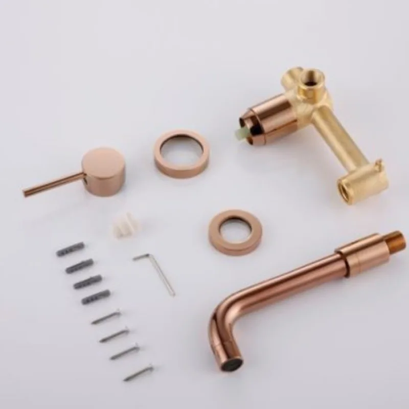 Rose Gold Bathroom Basin Faucet Wall Mounted Single  Handle Bathroom Faucet Bathroom Sink Faucet
