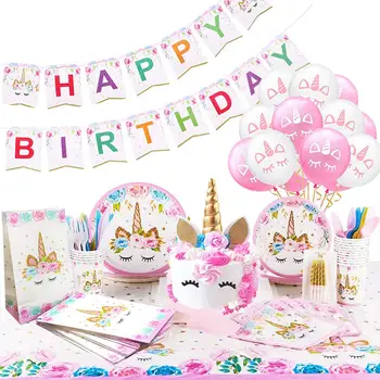 Unicorn Party Supplies Unicorn Birthday Party Decorations with Birthday Banner Unicorn Balloons Cake Topper Cake Cutter Candles