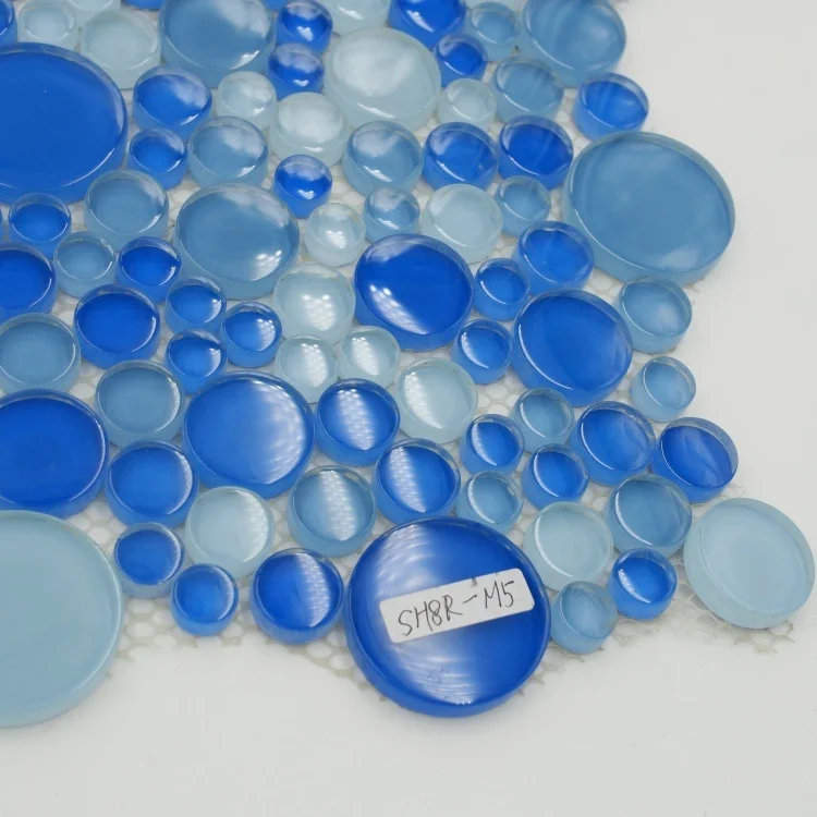 bubble round blue glass mosaic crystal  penny round mosaic tile for swimming pool