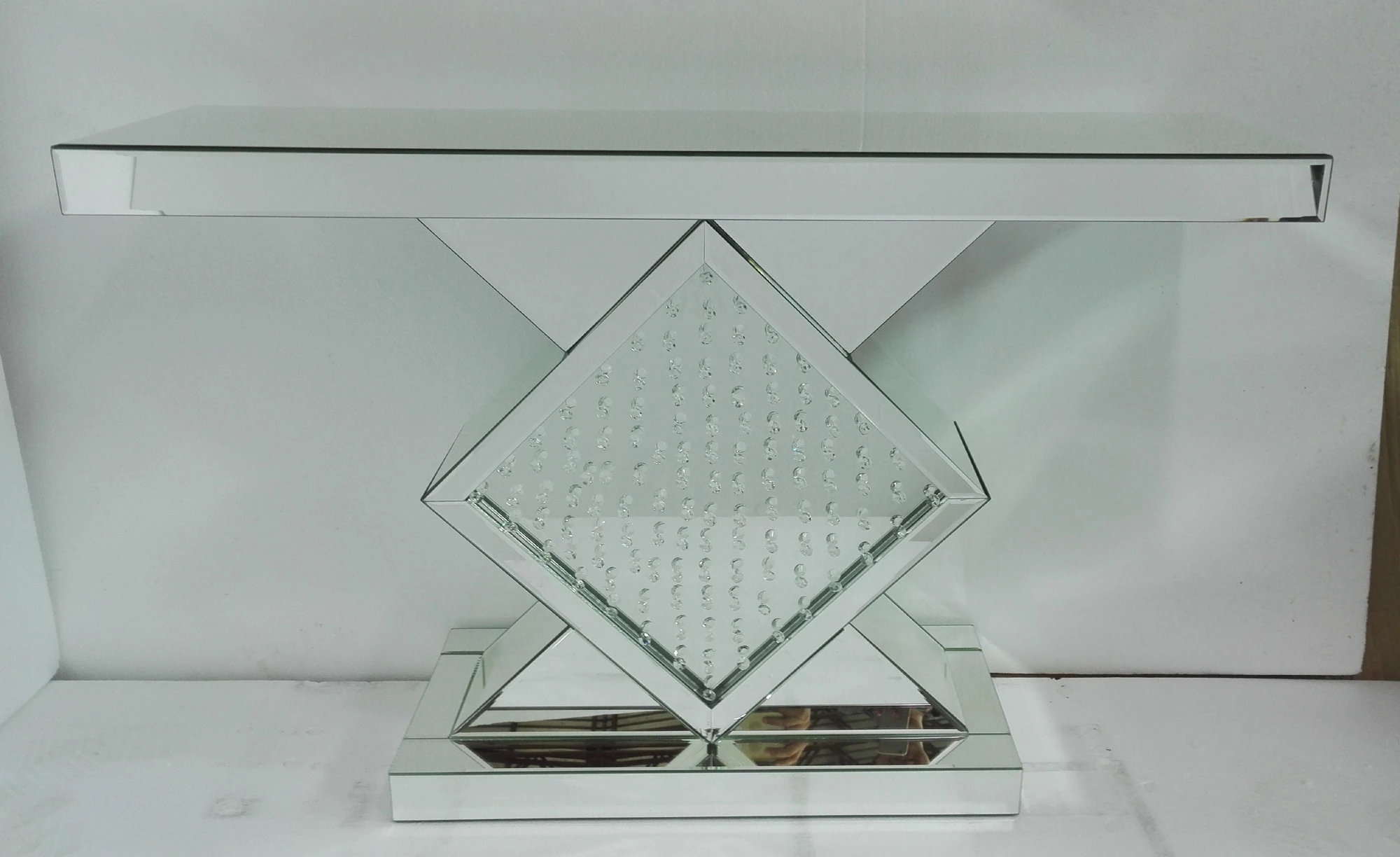 Hot Sales Rhombus Crystal Mirrored Console Table With Wall Mirror Set for Home Hotel