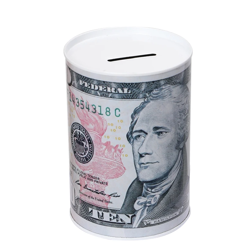 TOPSTHINK Custom Money Box Metal Cylindrical Coin Bank US Dollar Piggy Bank