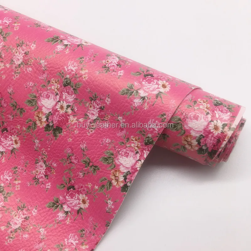 Soft Handfeeling Flower Printed Synthetic Leather PU Faux Leather Fabric