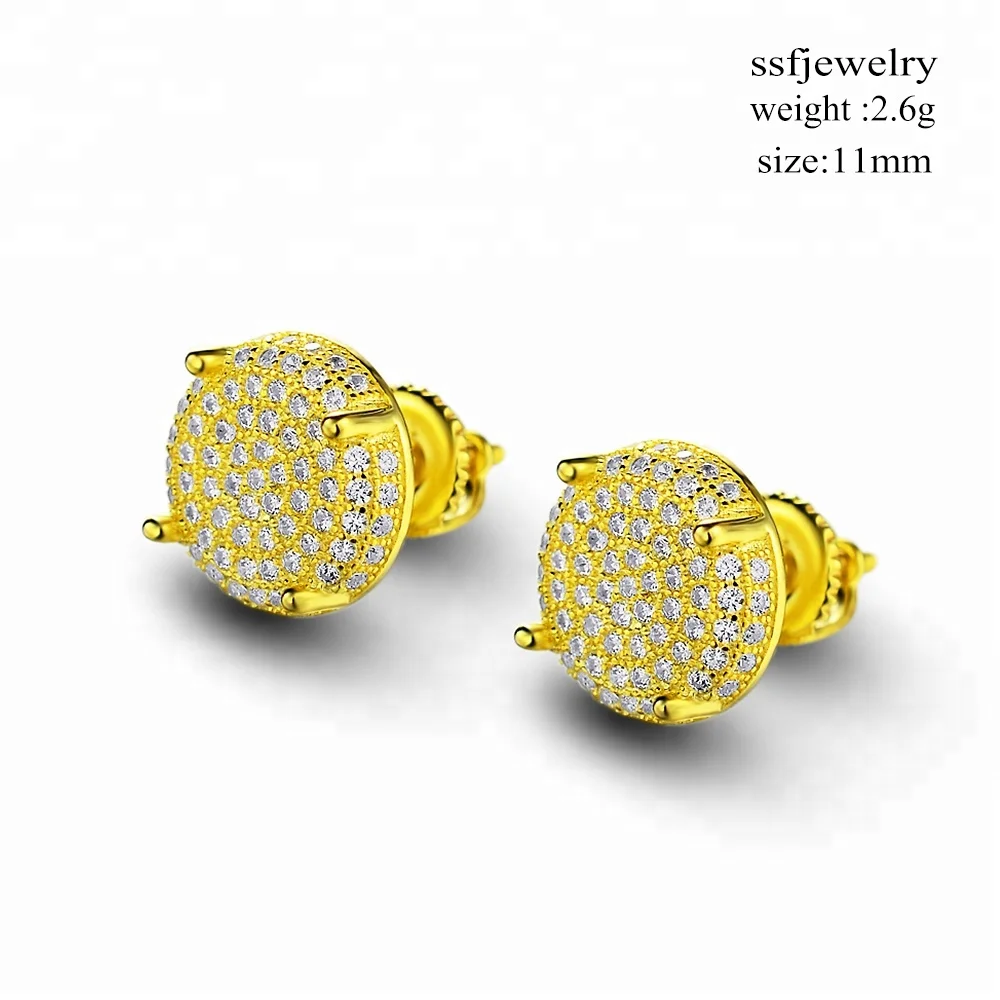 Orecchino per uomo in oro giallo 9kt con pietra quadrata Cubic Zirconia CZ di lato 5mm