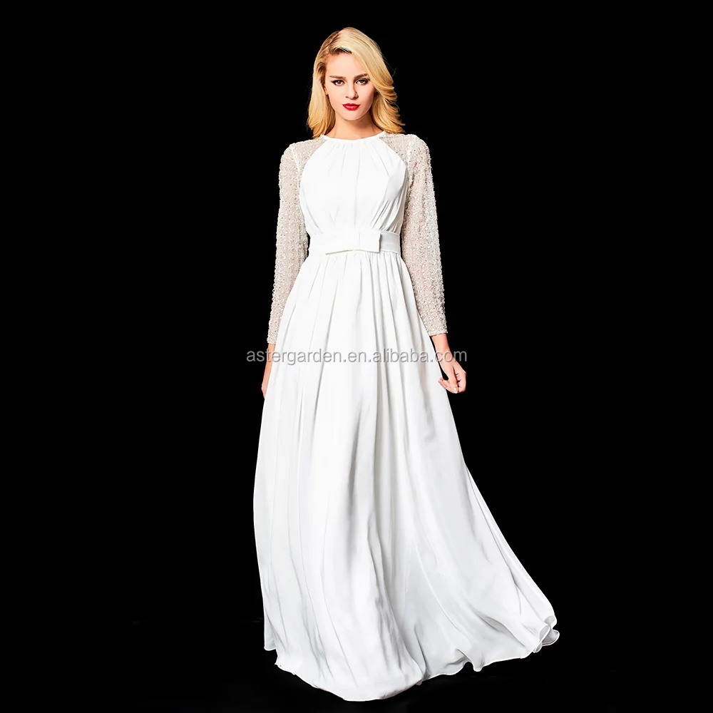 Elegant White Beaded Evening Dress