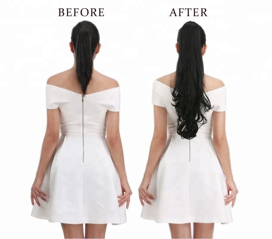 Темные черные прямые человеческие волосы для конского хвоста