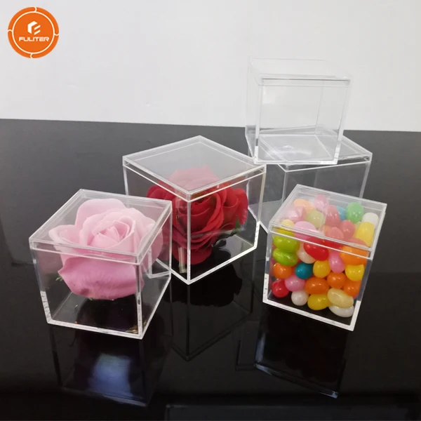 MULIANBOX Square Acrylic Box 3.3x3.3x3.3inch, 2 Pack Small Clear Plastic  Boxes Container with Lids Storage Box Candy Favor Box for Wedding Birthday