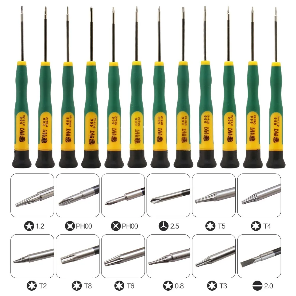 BEST 666 Precision Magnetic Screwdriver Set 12 1 Phillips Torx Pentalobe Y Type DIY Industrial Electronic Repair for Cell OEM