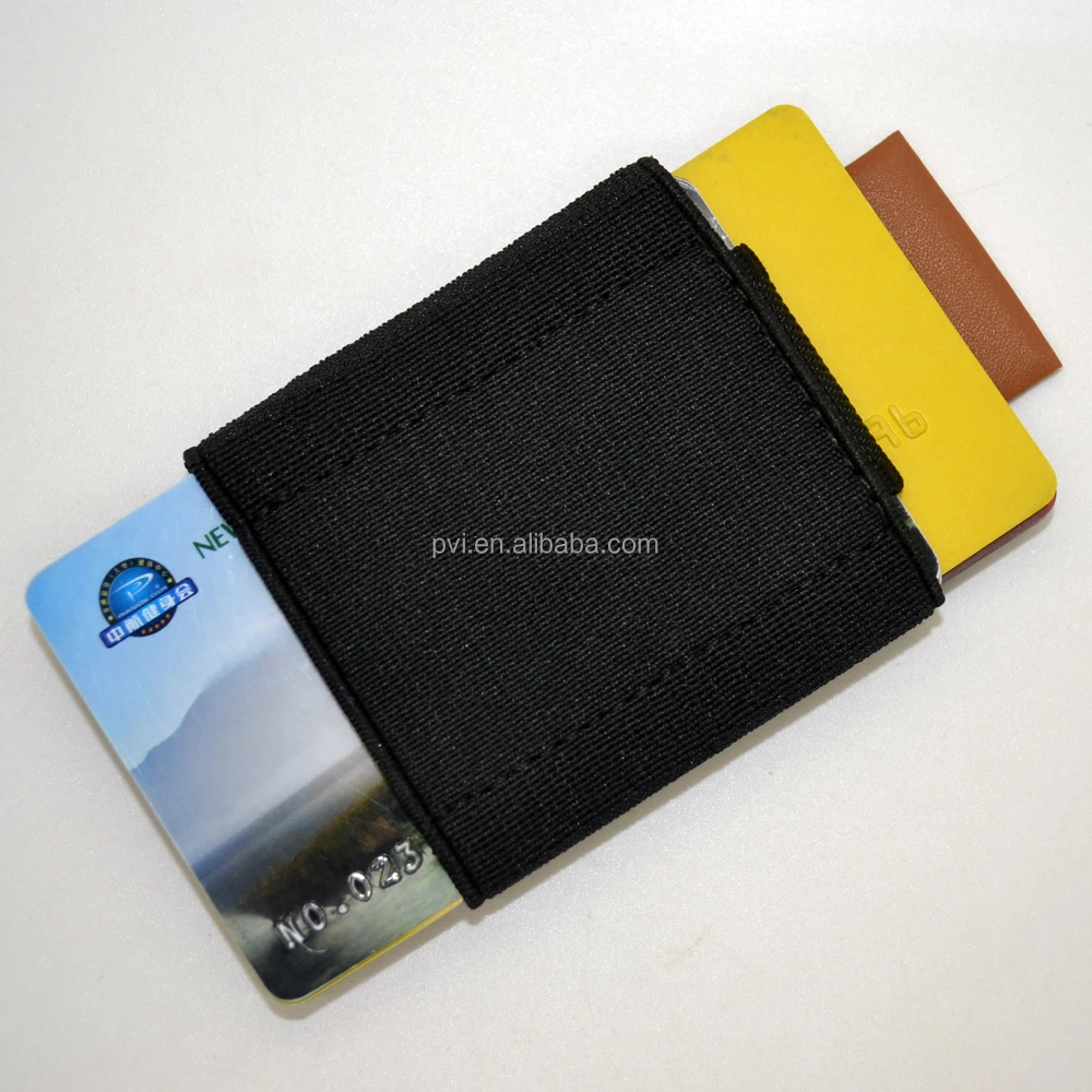 Slim Front Pocket Elastic Band Card Holder Wallet with Pull Tab and Coin Pocket