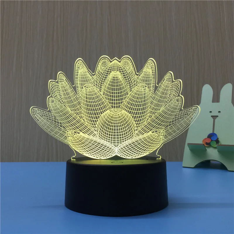 
 Цветной 3D ночник в виде лотоса с изменением цветов, лампа с стереоскопическим изображением иллюзии, декоративный светодиодный светильник, 7 цветов  