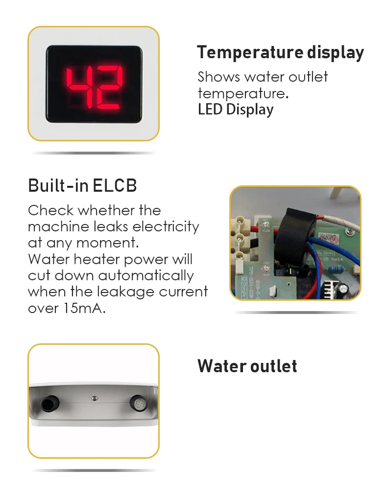 Elektrische doorstroomboiler, 5500 W, mini-instant boiler met douchekop en led-display, 220 V, IPX4 waterdicht, snelle opwarming, doorstroomboiler voor keuken en badkamer