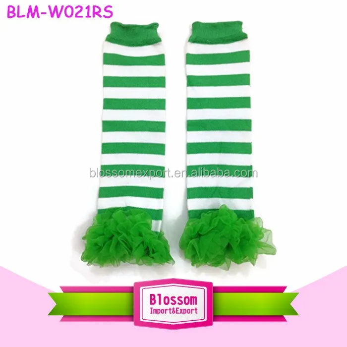 Red Stripe Green Chiffon Trim Ruffled Baby Tutu Leg Warmers Knitted Infant Skull Halloween