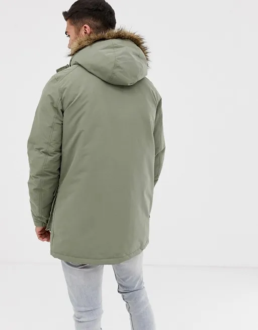 KY Waterproof Functional Pockets Contrast Lining Removable Hood Parka Jacket Outdoor With Faux Fur Hood Jaket Winter Men