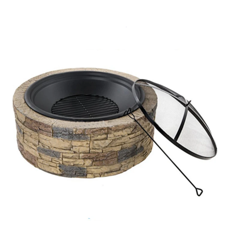 Outdoor Round Cast Stone Garden Backyard Fire Pit Ideas Landscaping ...