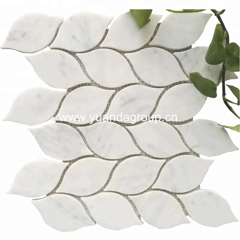 Carrara White Marble Mosaic Leaf Design 10mm Thickness for Living Room Bedroom Hotel Dining School Hall Natural Stone