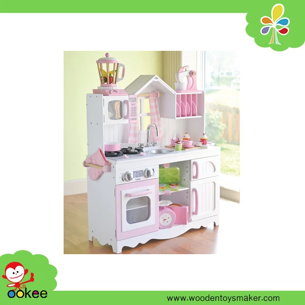 pink and white play kitchen