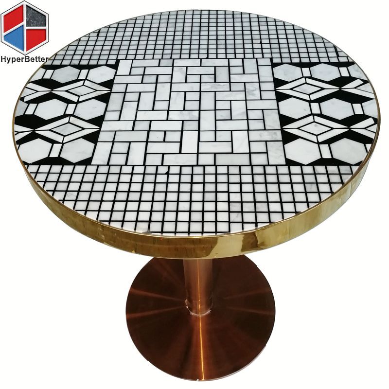 Wholesale black white round marble mosaic coffee table top