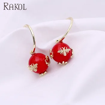 Rakol ZE1345 fashion lovely red stone pearl animal bee circle drop earrings for girls
