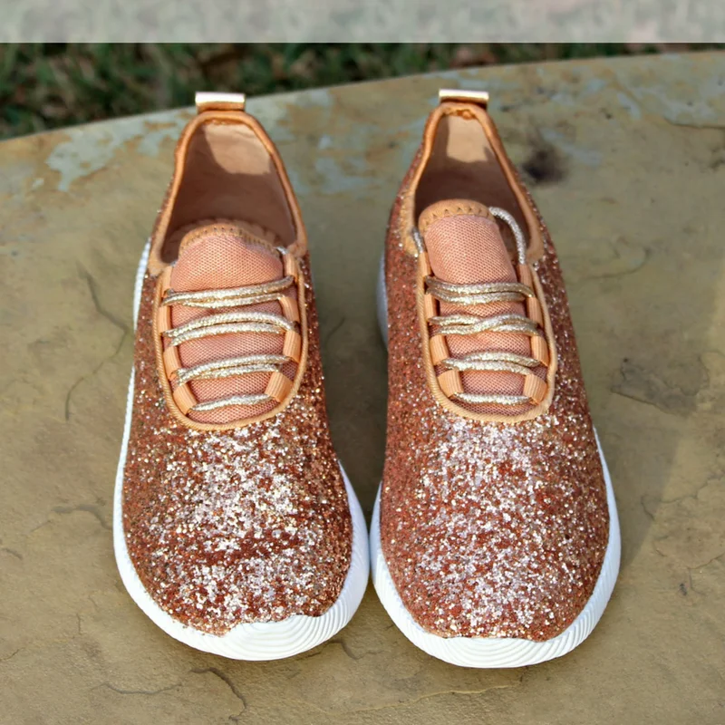 rose gold glitter tennis shoes