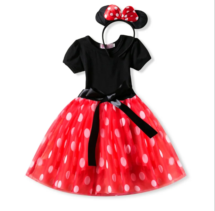 Красное платье для девочек, мини-платье с мультяшным рисунком