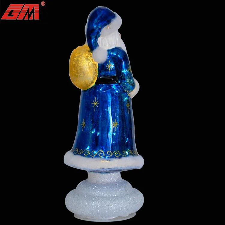 Factory Wholesale Handmade Blowing Santa Claus Glass Figurine Glass Art Ornament With LED Lights manufacture