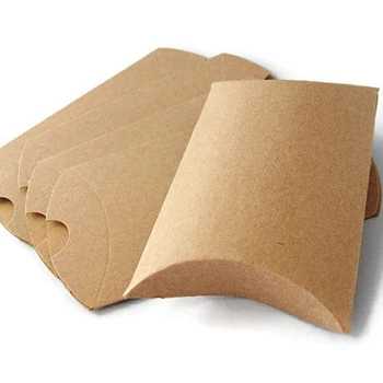 Recycled offset printing custom small brown kraft paper soap pillow packing gift box,cardboard wrapping gift package with bow