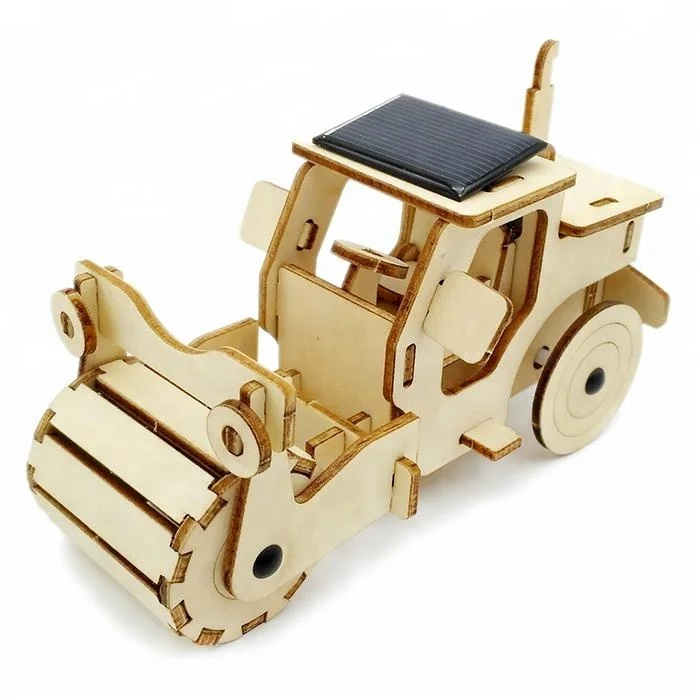 Solar Power Wooden 3D Road Roller Solar Toy