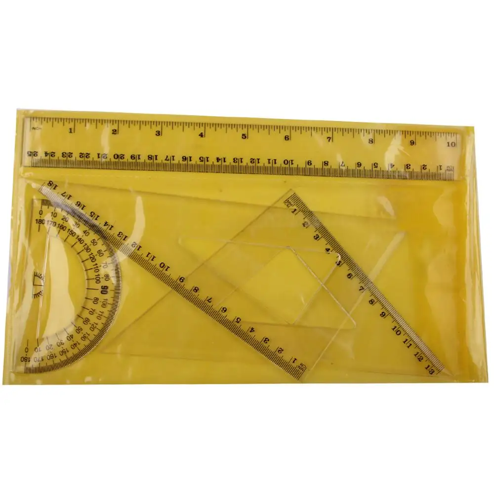 25cm Ruler Triangle 4pcs Geometric School Ruler Set