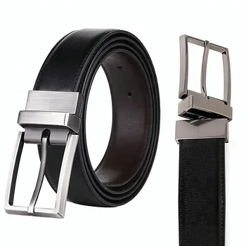 Factory Custom Men's Black Brown Double Side Reversible Rotated Buckle Genuine Leather Belt for men