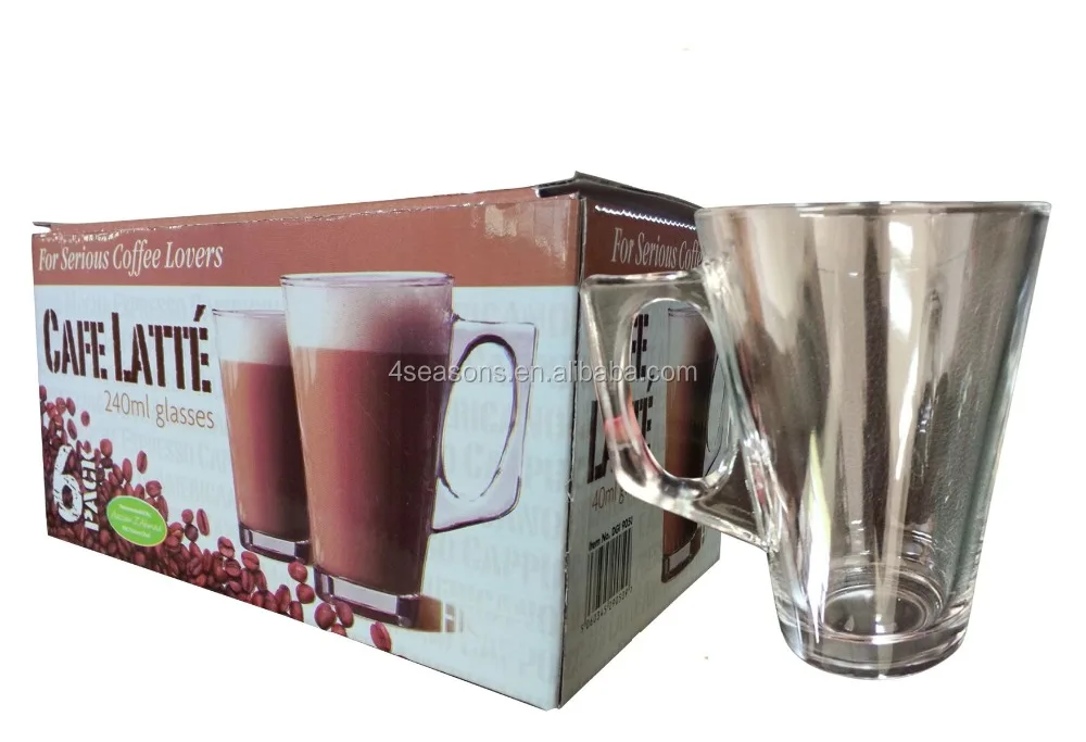 Latte Glasses 240ml Tea Coffee Cappuccino Hot Chocolate Glass Cups Mugs  spoons